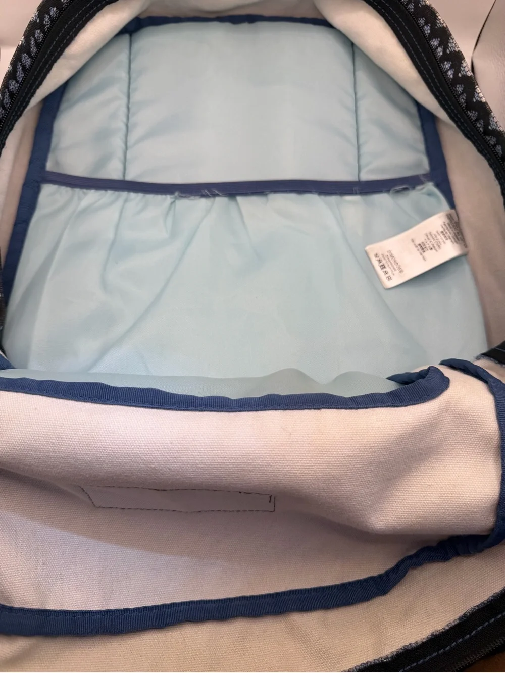 Jansport Originals Blue Heart Print Backpack Faux Suede Bottom Book Bag